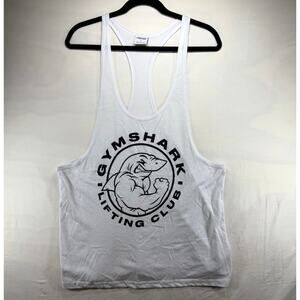 Gymshark Mens Large White Lifting Club Shark Graphic Stringer Tank Top